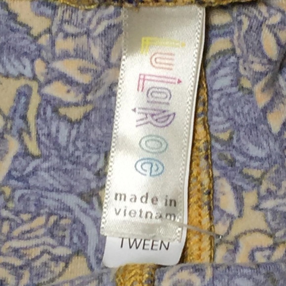 LULAROE Leggings Yellow Roses Blue Birds Tween - Picture 4 of 4